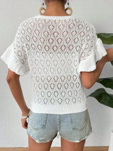 Ruffled Openwork Round Neck Knit Top OutfitFlow